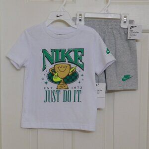 NWT 2pc Nike White Green Gold Trophy Shirt & Shorts Set sz 3t